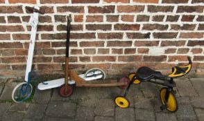 3 vintage children's toys - Triang and a folding Kisregl scooter and a 'Skippy' style tricycle