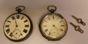 A W W Co Waltham silver open face pocket watch and one other and 2 keys