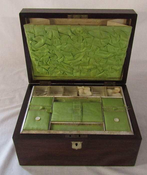 Victorian sewing box with green fitted interior
