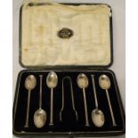 Cased set of 6 silver teaspoons & sugar tongs Sheffield 1918 2.35ozt