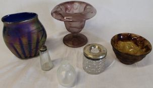 Cloud glass bowl and vase, Ditchfield type vase, small Studio Glass bottle by Sanders and Wallace