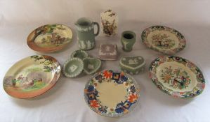 Assorted Wedgwood jasperware (jug af), Masons plates and tea caddy (caddy af) and Royal Doulton