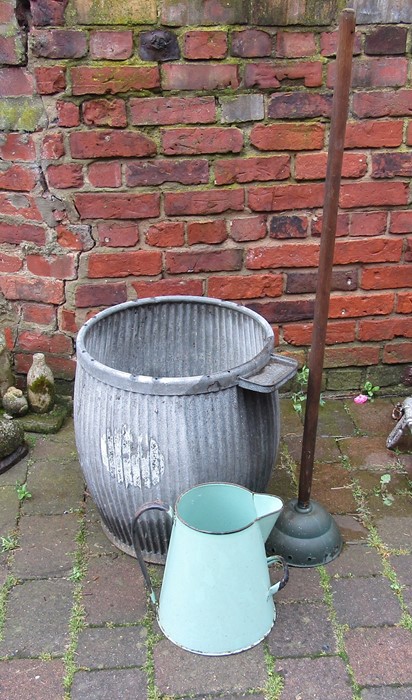 Galvanised dolly tub, posher and jug