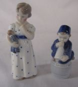 2 Royal Copenhagen figurines - girl with doll 3539 H 14 cm and boy on a barrel 3689 H 10.5 cm