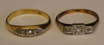 Two 18ct gold diamond chip rings sizes L & O total weight 4.8 g