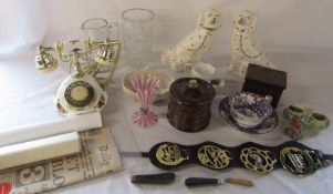 Assorted ceramics and glassware etc inc Royal Albert Old Country Roses telephone, Staffordshire dogs