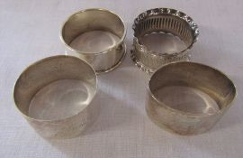 3 silver napkin rings total weight 1.95 ozt and a silver plate napkin ring