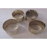 3 silver napkin rings total weight 1.95 ozt and a silver plate napkin ring