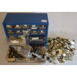 Small cabinet containing some watch parts & tools & a large quantity of watch dials