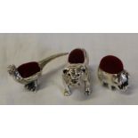 3 small silver pin cushions  - pig, bulldog and pheasant marked 925