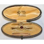 15ct gold diamond chip bar brooch and 2 9ct gold bar brooches