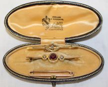 15ct gold diamond chip bar brooch and 2 9ct gold bar brooches