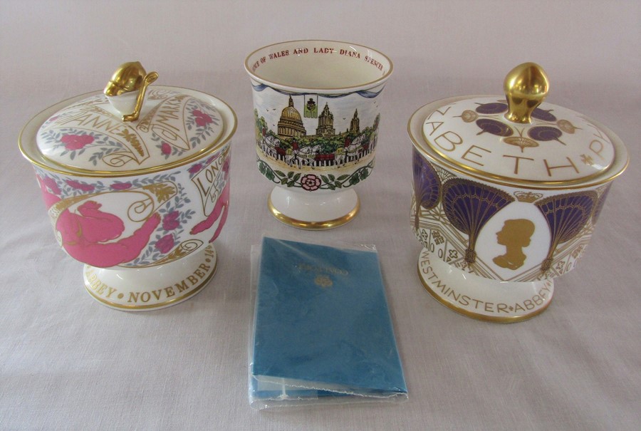 3 limited edition Coalport commemoratives - marriage of Charles and Diana goblet with certificate