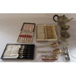 Selection of silver plate inc cased coffee bean spoons