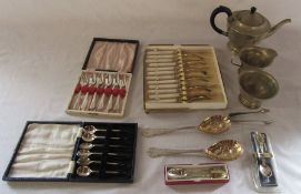 Selection of silver plate inc cased coffee bean spoons