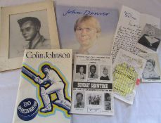 Signed photographs inc Colin Johnson and Anne Shelton & a John Denver LP