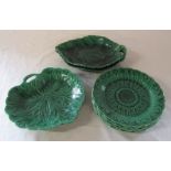 Minton and Wedgwood majolica green leaf plates (Minton af)