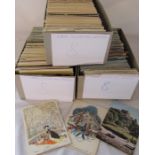 3 boxes of large format postcards relating to Europe, illustrations and greetings (approximately