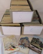 3 boxes of large format postcards relating to Europe, illustrations and greetings (approximately