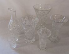 Selection of cut glass vases, water carafe and two glasses