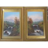 Pair of gilt framed and glazed oil paintings of waterfall scenes by W Collins 44 cm x 64 cm (size