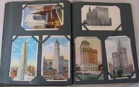 Postcard album containing approximately 108 postcards relating to USA street scenes and