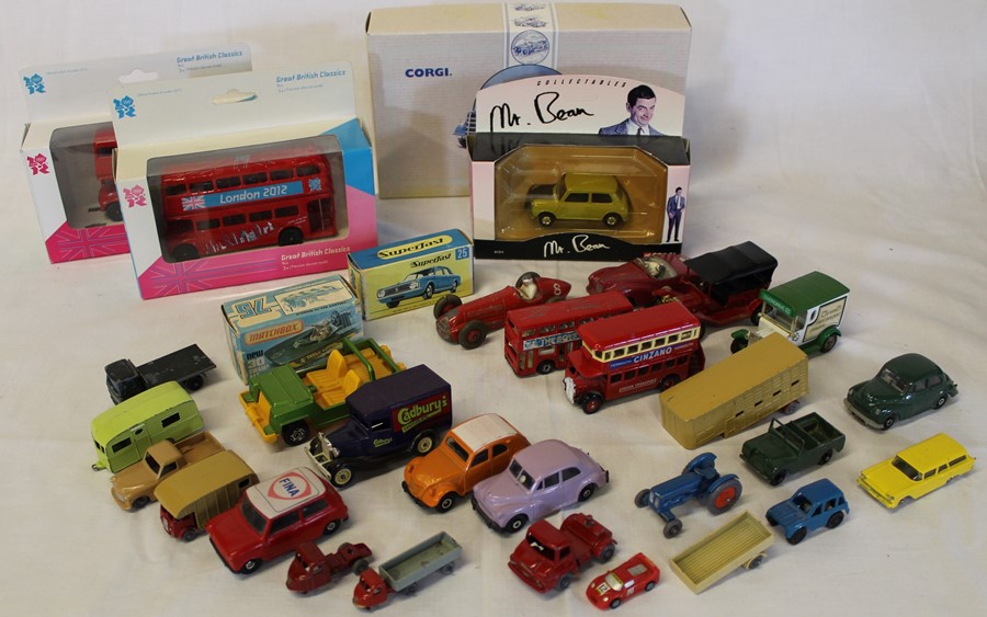 Selection of die cast vehicles including Dinky, Corgi, Matchbox and London 2012 boxed buses