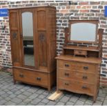 Late Victorian wardrobe with Art Nouveau inlaid panels and dressing table