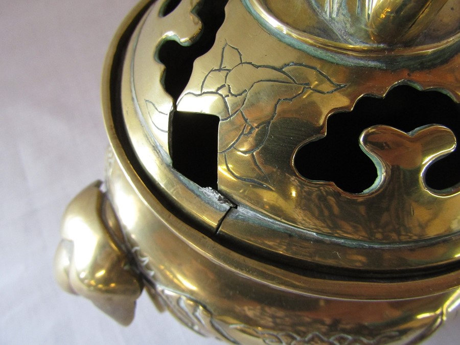 Various Oriental style brassware inc bowl and incense burner - Image 4 of 6