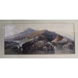 Framed watercolour depicting mountainous landscape with reverse inscribed "Attributed to D Y Cameron