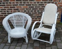 Bentwood rocking chair & a wicker chair