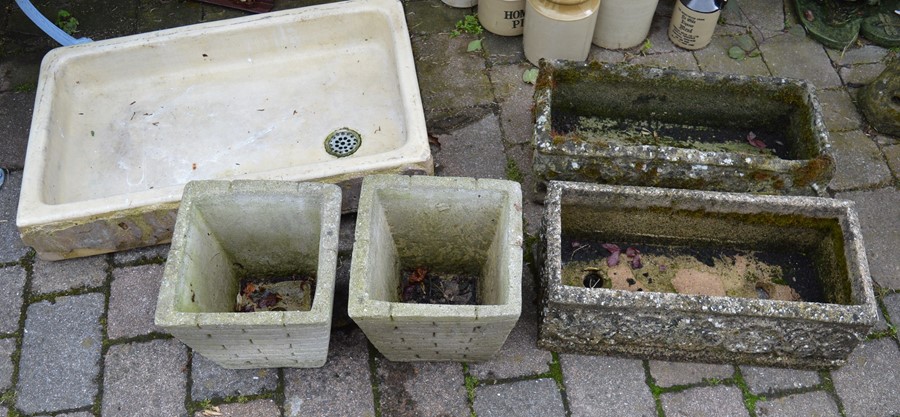 Large sink and two pairs of stone effect planters