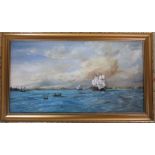 Oil on board of a nautical / harbour scene by J R Chilvers, signed lower left 83 cm x 49 cm (size