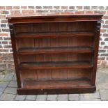 Victorian mahogany open bookcase (some veneer missing) H 122cm W 122cm D 28cm