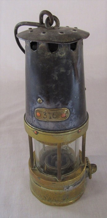 Miners lamp marked Johnson / Clapham / Morris H 22 cm