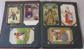 Postcard album containing approximately 144 Dutch themed postcards including Ethel Parkinson,