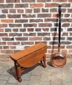 Small gate leg table and a copper warming pan