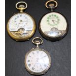2 eight day Hebdomas pocket watches and a fob watch (damage to enamel)