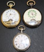 2 eight day Hebdomas pocket watches and a fob watch (damage to enamel)