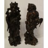 2 Chinese carved wooden figures with wire inlay height approx. 42.5cm