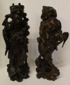 2 Chinese carved wooden figures with wire inlay height approx. 42.5cm