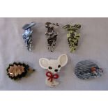 Set of 6 assorted Lea Stein style brooches inc fox, hedgehog and dog (all new)