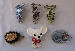 Set of 6 assorted Lea Stein style brooches inc fox, hedgehog and dog (all new)