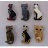 Set of 6 Lea Stein style cat brooches (all new)