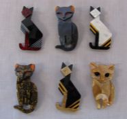 Set of 6 Lea Stein style cat brooches (all new)