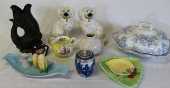 Late 18th  / early 19th century blue and white tea canister, Wade Pearly Queen, Hummel condiments,