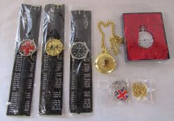 Collection of new wrist watches by Eiger together with pocket watches and keyrings inc Quart