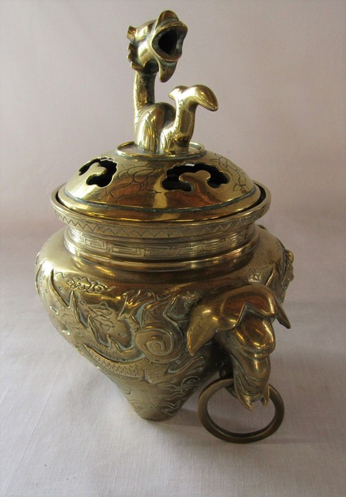 Various Oriental style brassware inc bowl and incense burner - Image 3 of 6