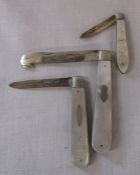 3 silver and mother of pearl fruit knives Sheffield hallmarks