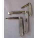 3 silver and mother of pearl fruit knives Sheffield hallmarks